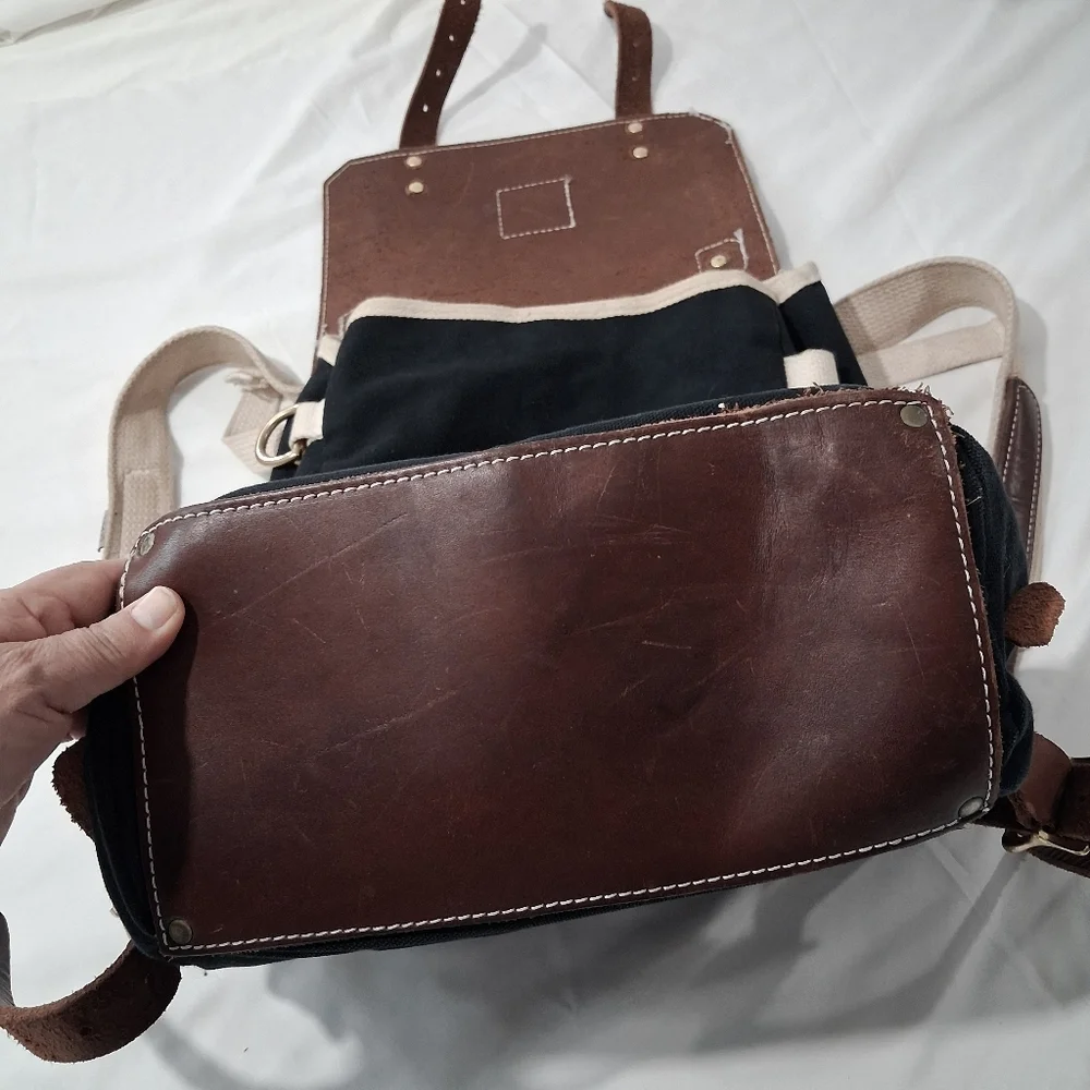 The Teason Toting Company  Canvas  Leather Unisex Large Backpack Black & Brown